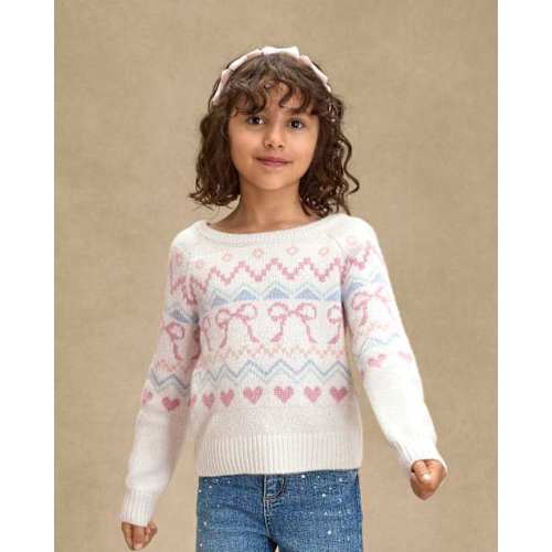Girls Fairisle Bow Back Sweater - On Pointe - White