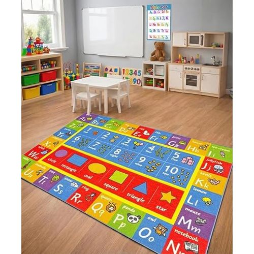 KC Cubs: Educational Rug: ABC Alphabet, Numbers & Shapes - 3x5' Playmat - Interactive Play, Activity Area Carpet, Bedroom-Classroom, Baby-Toddler-Kids