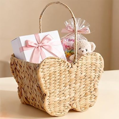 Butterfly Wicker Storage Basket, Natural Water Hyacinth, Handmade Organizer for Toys, Picnics, Home (Butterfly shaped)