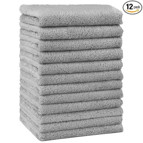 HOMEXCEL Baby Washcloths 12 Pack-Microfiber Coral Fleece Baby Bath Face Towel 7 x 9 Inch Extra Absorbent Soft Burp Cloth and Wash Cloths for Newborn-Infants and Toddlers-Gentle On Sensitive Skin,Grey