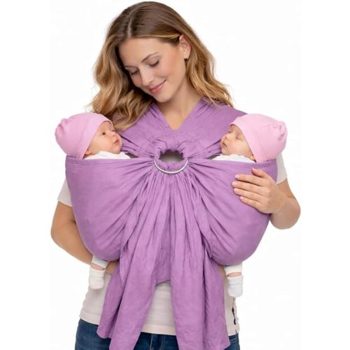 Pink Tandem Ring Sling for Twins – 100% Linen Cotton Blend Baby Carrier | Ergonomic Twin Baby Sling for Hip Carry | Soft, Adjustable & Breathable Ring Sling for Newborns to Toddlers up to 60 lbs