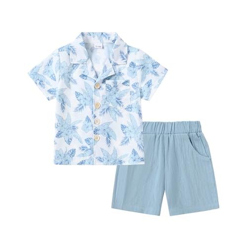 YALLET Toddler Boy Clothes Summer Outfits Short Sleeve Button Down Shirt+Shorts Baby Boy Beach Casual Clothe 1-10 Years