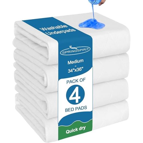 Waterproof Incontinence Bed Pads 34'' x 36'' (Pack of 4), Washable Underpad Chuck for Bed, Reusable Pee Pads for Adults, Elderly, Kids, Toddler and Pets, White