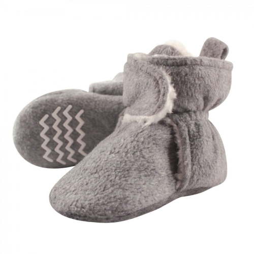 Hudson Baby Baby and Toddler Cozy Fleece and Faux Shearling Booties, Heather Gray, 6-12 Months