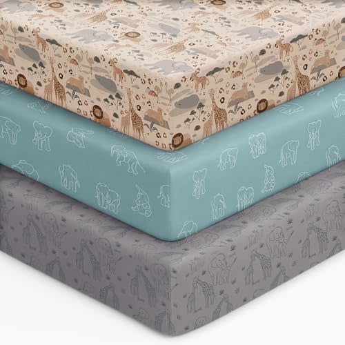 Unnivoll Baby Crib Sheets for Boys Girls, 28x52x8in Fitted Crib Sheet Neutral 3 Pack for Standard Crib and Toddler Mattress, Breathable Soft Microfiber Baby Sheet Elephant