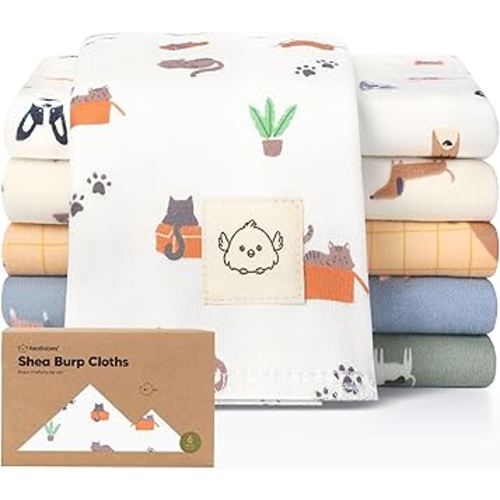 Organic Burp Cloths Baby Boy, Girl - 6-Pack Large Cotton Burping Cloths for Babies, Spit Up Rags, Super Absorbent, Ultra Soft Newborn Rag, Gender Neutral, Machine Washable, Durable(Pets & Paws)