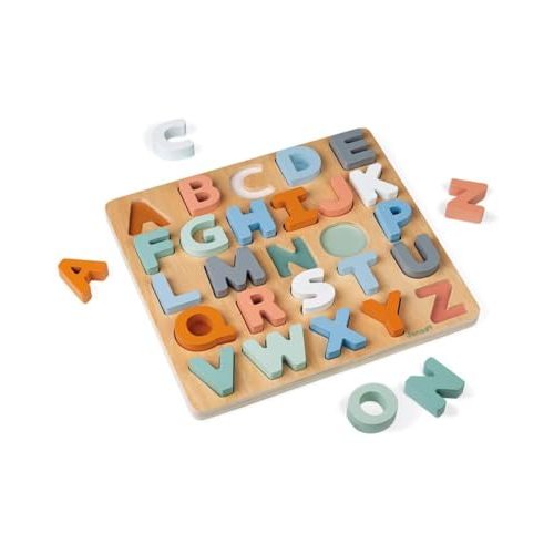 Janod Sweet Cocoon Wooden Alphabet Learning Puzzle with ABC Letters and Chalkboard - Ages 2+ - J04412