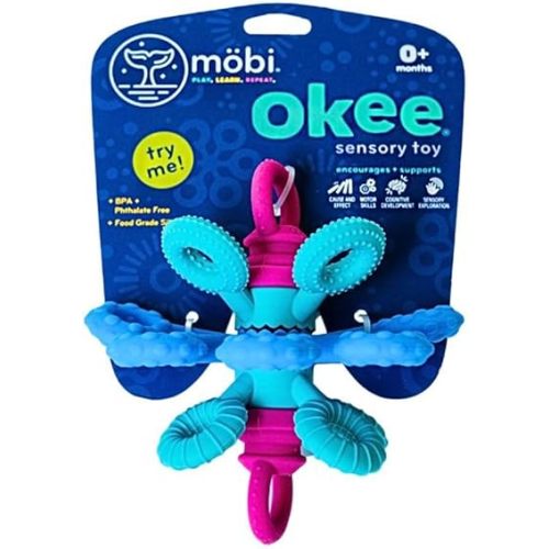 Mobi Games Okee Baby Sensory Ball, Twist, Pull, Push & Chew Baby Sensory Toys for Babies 0+ Months, Food-Grade Silicone, Bright Colorful Textures, Motor Skill Development Balls