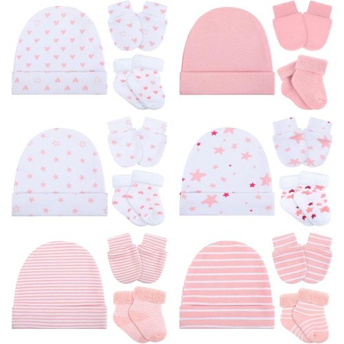 Toulite 6Pack Preemie Newborn Hat Mitten Sock, 0-6 Month, Cute, 2-Color
