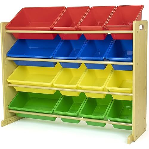 Humble Crew Supersized Toy Storage Organizer with 16 Removable Bins, Natural/Primary – Large Toy Storage for Toddlers Ideal for Kids' Rooms, Playrooms, and Nurseries - Modern Toy Bins for Kids