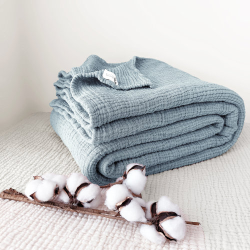 Organic Cotton 4-Layer Gauze Throw Blanket, Soft Muslin Blanket for Toddler, Twin, Queen & King Bed, Custom Size Available