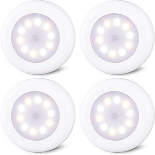 STAR-SPANGLED 4 Pack 3.1” Dimmable Push Tap Lights, Stick on LED Touch Puck Lights AA Battery Operated, 3 Color Modes Sticky Button Lamps for Classroom, Kitchen, Under Cabinet, Closet