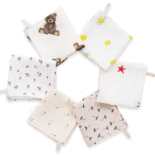 Threemushroom Cotton Baby Washcloths, Super Soft and Absorbent Muslin Squares, 25x25cm, 6 Pack