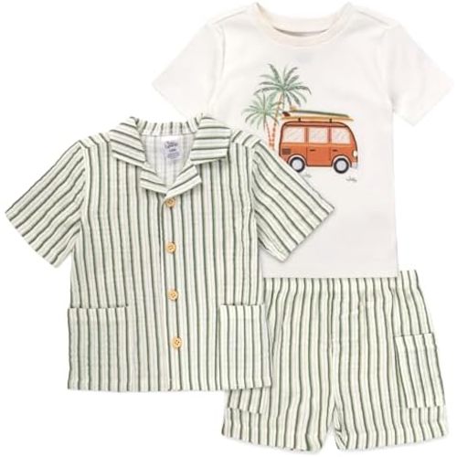 Baby Essentials Baby Boy 3 Piece Outfit Set – Bodysuit, Shorts & T Shirt – Spring & Summer Baby Clothes Gift Set
