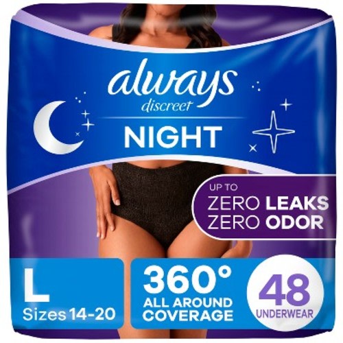 Always Discreet Night Black Women's Incontinence Underwear - Maximum - L - 16ct/3pk