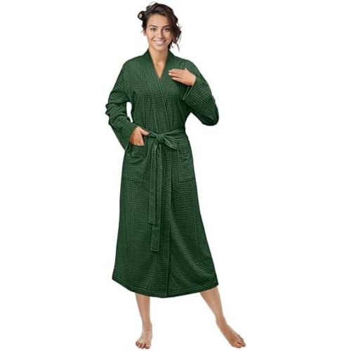 PAVILIA Women Waffle Knit Kimono Robe, Soft Cozy Breathable Lightweight Long Bathrobe with Side Pockets for Shower Spa House