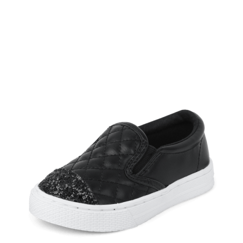 Toddler Girls Glitter Quilted Slip On Sneakers - Black