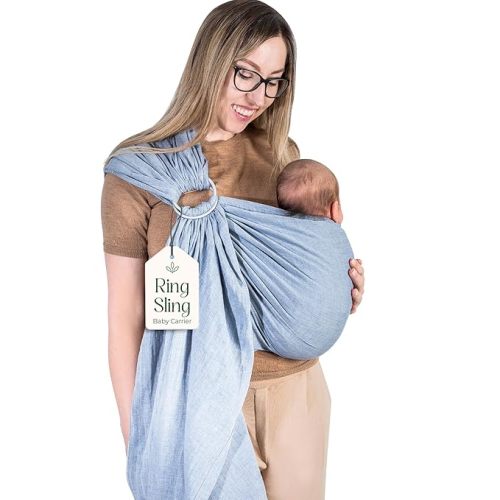 Ring Sling Baby Carrier - USA lab Tested, 100% Natural Cotton Muslin, Breathable & Ergonomic Ring Sling Dark Grey