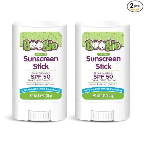 Baby Sunscreen Stick by Boogie Block, Mineral Sunscreen SPF 50, FSA/HSA Eligible, Travel Size Sunblock for Kids, Zinc Oxide, Water Resistant, Vegan, Fragrance Free Pack of 2
