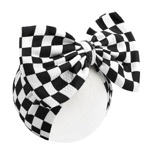 7’’ Checkered Bow for Baby Girl Racing Bows Plaid Headbands for Newborns Infants Toddlers Two Fast Birthday Girls Hair Accessories
