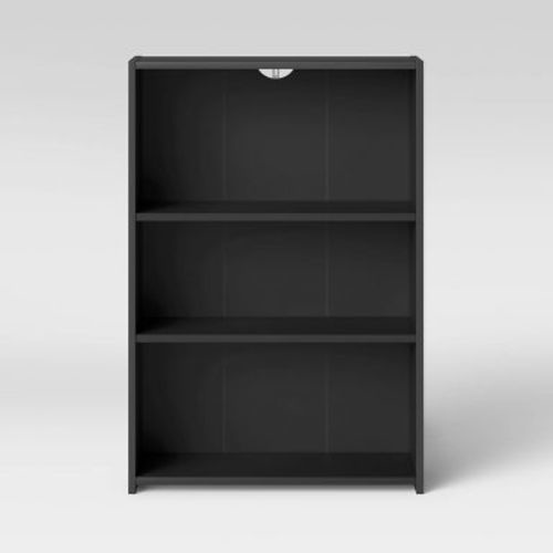 3 Shelf Dorm Bookcase Black - Room Essentials: Modern Style, Wood Composite, Open Shelving Storage