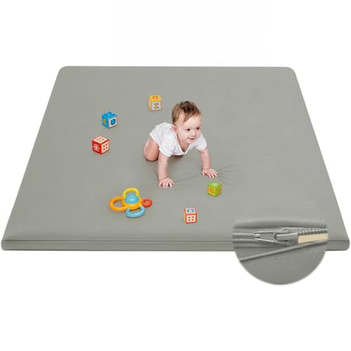 Waterproof Baby Play Mat for Floor Memory Foam 50 * 50 Cushion Playpen Playmat Tummy Time Crawling Mat Nursery Rug Thick Pad Create Soft & Safe Area for Infants,Toddler,Kids,Grey