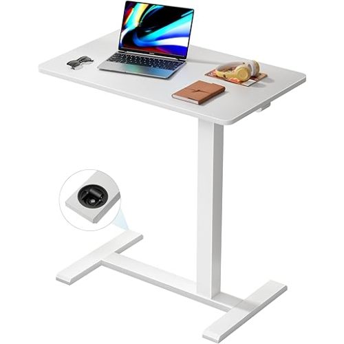 Medical Adjustable Overbed Bedside Table with Wheels, Rolling Laptop Table, Mobile Standing Desk for Home and Hospital, White