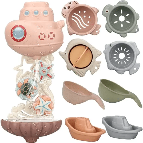 LZZAPJ Baby Bath Toys for Toddlers 1-3 Year Old, Bathtub Water Toys for Kids Age 2-4, Contains 4 Stacking Cups, 2 Boats 2 Whale-Shaped Spoons, Gift for Infants Boys Girls 6-12 Months