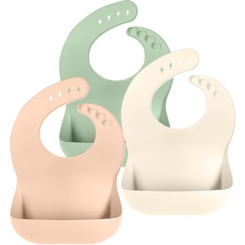 Cuddle Campus Set of 3 Silicone Bibs, Soft Adjustable Bibs for Boys & Girls | BPA Free & Waterproof, Easy to Clean, Reusable Feeding Bibs with Pocket, Baby Bibs for Eating, Suitable for Babies & Toddlers
