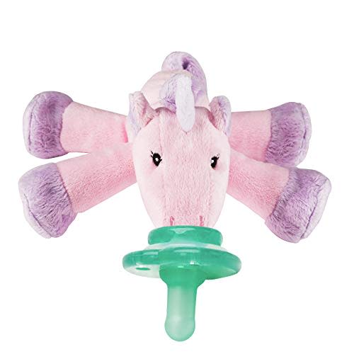 Nookums Paci-Plushies Shakies - Pacifier Holder with Built in Rattle (2 in 1)- Adapts to Name Brand Pacifiers, Suitable for All Ages, Plush Toy Includes Detachable Pacifier (Unicorn)…