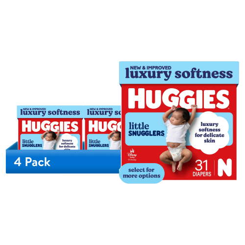 (4 pack) Huggies Little Snugglers, Fragrance Free Baby Diapers Size Newborn, 31 Count