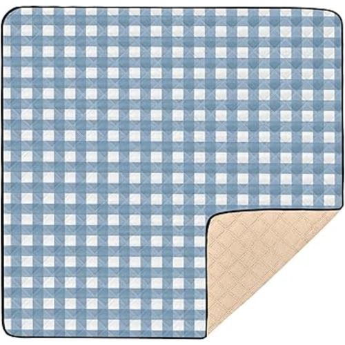 OTVEE Baby Play Mats for Floor Playpen Gingham Blue Checkered Plaid 50x50 Inch Infants Toddlers Crawling Mat Soft Foam Padded Foldable Playmat Babies Tummy Time Activity Non Slip Rug