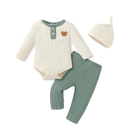Renotemy Newborn Baby Boy Clothes Winter Outfit Essentials Preemie-12Months | Preemie Clothes Boys,Cute Coming Home Outfits Boy Newborn Photography Outfits,Fall Winter Ribbed Knitted Long Sleeve Rompers