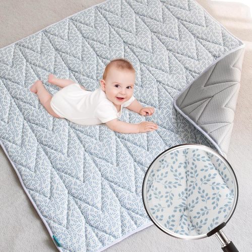 Muslin Baby Play Mat | Playpen Mat - Large Padded Foam Non Toxic Foldable Tummy Time Indoor Outdoor Activity Mat for Infant Newborn & Toddler
