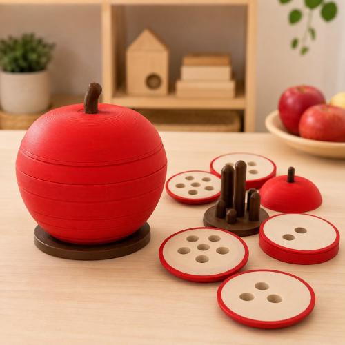Montessori Apple Stacking Puzzle, 3D Printed Fine Motor Toy, Educational Sorting Game