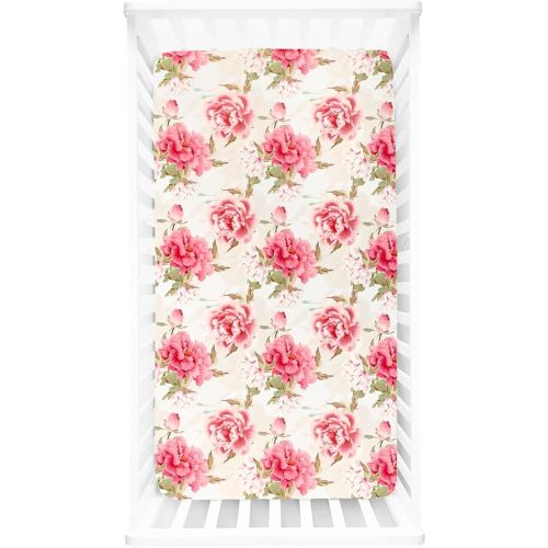 Crib Sheets for Girls Boys, HNHUAMING Neutral Crib Sheet Fitted, Ultra Soft Baby Crib Sheets 52'' X 28'' inch Fits for Standard Crib & Toddler Mattress, Pink Peony Floral