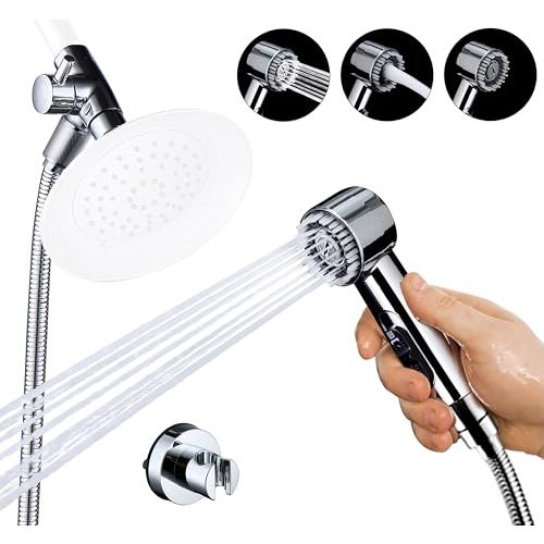 3 Mode Dog Shower Attachment, High Pressure Handheld Sprayer with ON/OFF Switch, G1/2" Metal Shower Diverter, 100 Inches Stainless Steel Hose, No Drill Hook, for Indoor Pet Bathing and Washing