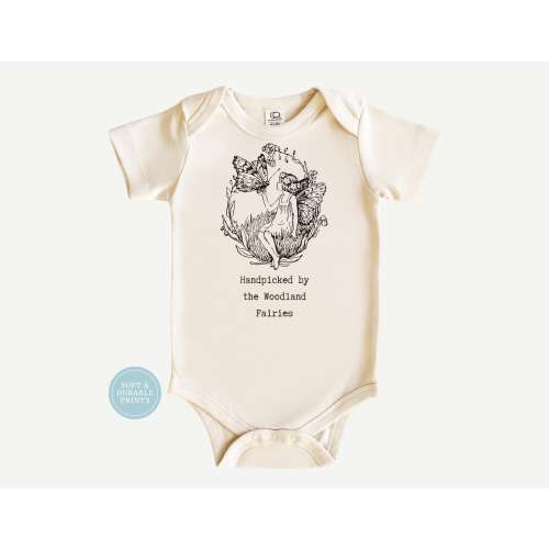 Handpicked by Woodland Fairies Baby Onesie, White Bib for Unisex Babies, Stylish and Comfortable | Perfect Baby Shower Gift