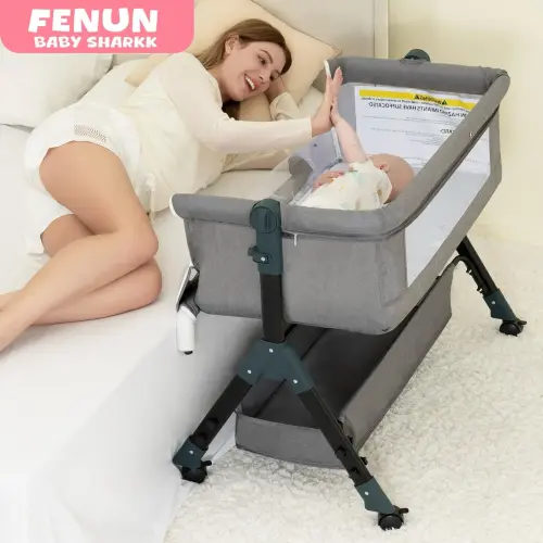 Baby Bassinet, Crib for Infant and Newborn, Bedside Sleeper with Storage Basket and Mosquito Net, Easy to Fold, Height Adjustable, Portable Side Bed Crib portable Baby Furniture, mothersdaygift - TikTok Shop