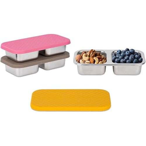 3 Pack Stainless Steel Snack Containers, 2 Compartment Snack Containers with Lids, Reusable Food Storage Containers with Lids for Travel, Outdoor, Camping