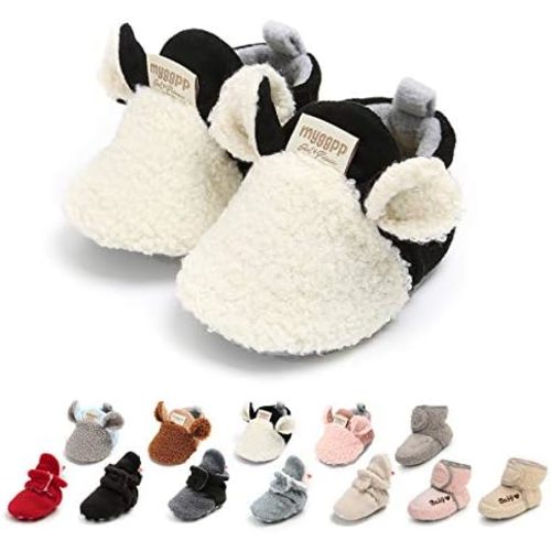 Ohwawadi Infant Baby Boys Girls Slippers Cozy Fleece Booties Soft Bottom Warm Cartoon Socks Newborn Crib Shoes
