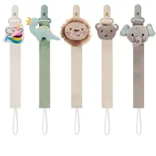 5 Pack Pacifier Clips for Baby Boys and Girls, Multicolor Fabric Straps,5pcs Straps, Approx. 11 in / 29 cm, Resin Clips with Inner Grip Design, Fits Most Pacifiers with Handles