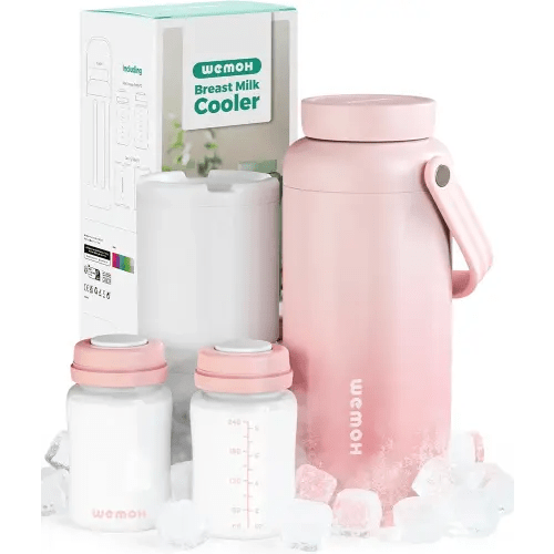 WEMOH Breast Milk Cooler Bottle - 12H+ Ice-Cold/24H Safe Storage, Compatible with Spectra Pumps, TSA Approved Travel Chiller, 18oz (2x9oz) Lightweight Leakproof Container for Work, Pink