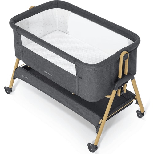 ANGELBLISS Portable Baby Co-Sleeper, Folding Bedside Crib with Breathable & Washable Mattress (Black)(0-6 months)