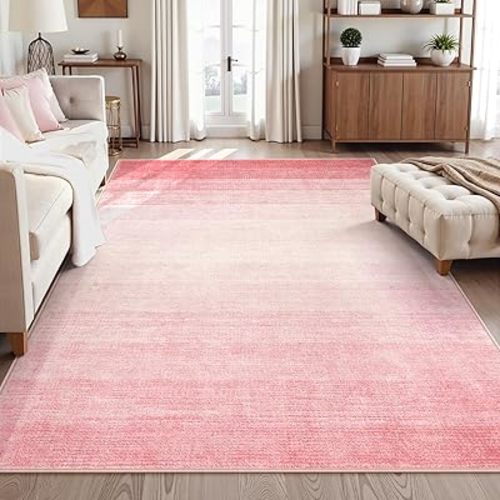 Wonnitar Washable Pink Rug 6x9, Modern Ombre Large Area Rugs for Girls Bedroom, Non-Slip Soft Nursery Kids Room Rug, Contemporary Thin Throw Carpet for Dorm Living Room Decor (Pink, 6'x9')