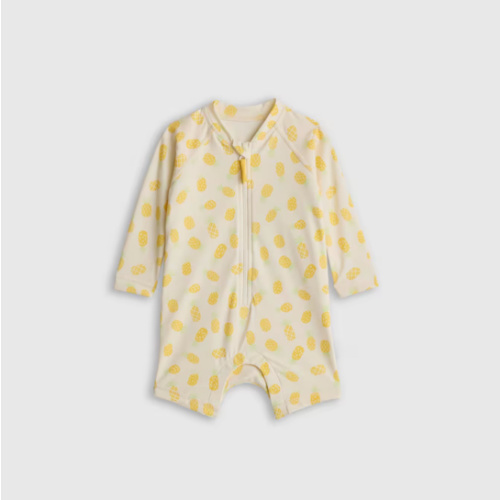 Long Sleeve Zip-Up Rash Guard One-Piece - Baby in Pineapple