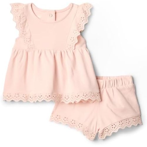 Amazon Essentials x Sofia Grainge Toddlers and Baby Girls' Cotton Eyelet Top & Shorts Play Set, Multipacks