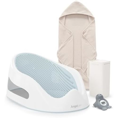 Angelcare Baby Bath Support Bundle, Rinser, Thermometer & Towel, Aqua