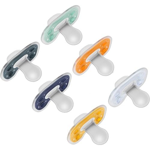 Dr. Brown's Advantage One-Piece Silicone Baby Pacifier, Fully Symmetrical Soother, Blue/Blue/Orange/Green/Teal/Bisque, 6-18m, BPA Free, 6 Pack