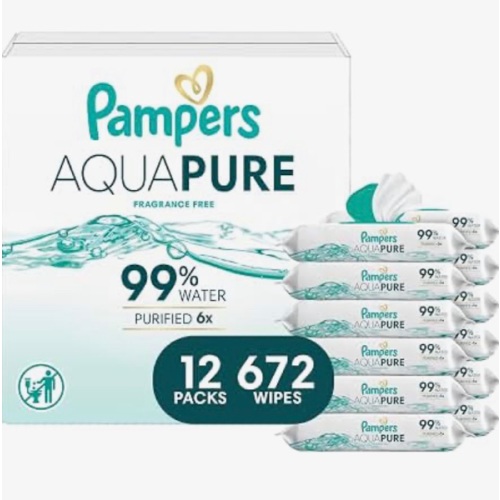 Amazon.com: Pampers Aqua Pure Baby Wipes, Unscented, Fragrance Free, 99% Water, Water Based, Multi-Use, 672 Wipes Total (12X Flip-Top Packs)